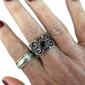Antique Silver with Black Mini Stone Accent